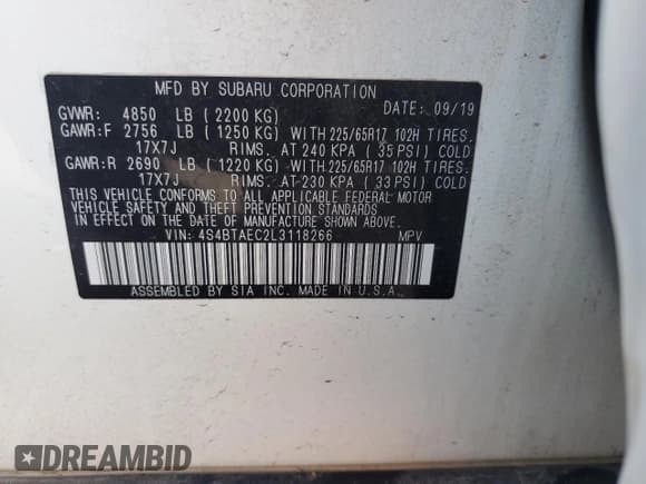 ✅ 2020 Subaru Outback Premium • VIN: 4S4BTAEC2L3118266 • Lot: 66351315. Listed on Copart with 113,046 mi. Free auction sales archive from the USA and detailed vehicle history report at DreamBid. Image 13.