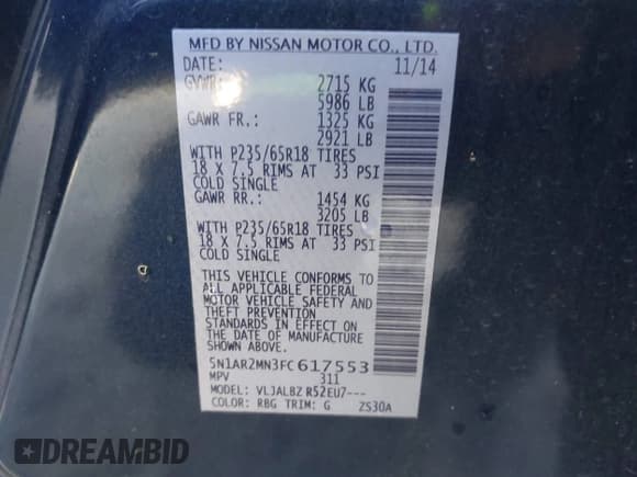 ✅ 2015 Nissan Pathfinder S • VIN: 5N1AR2MN3FC617553 • Lot: 43485533. Wystawiony na IAAI z przebiegiem 183 941 mil. Bezpłatny archiwum sprzedaży aukcyjnych z USA i szczegółowy raport historii pojazdu na DreamBid. Zdjęcie 9.