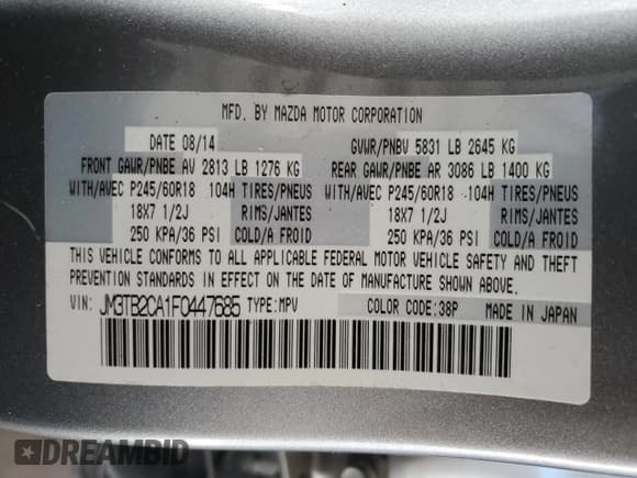 ✅ 2015 Mazda CX-9 Touring • VIN: JM3TB2CA1F0447685 • Lot: 69888835. Wystawiony na Copart z przebiegiem 136 762 mil. Bezpłatny archiwum sprzedaży aukcyjnych z USA i szczegółowy raport historii pojazdu na DreamBid. Zdjęcie 13.