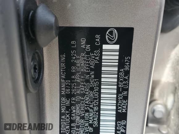 ✅ 2020 Lexus ES 300h • VIN: 58AD21B12LU010151 • Лот: 71136655. Опубликован ранее на Copart с пробегом 35 673 миль. Бесплатный доступ к архиву аукционных продаж из США и подробный отчёт об истории автомобиля на DreamBid. Изображение 13.