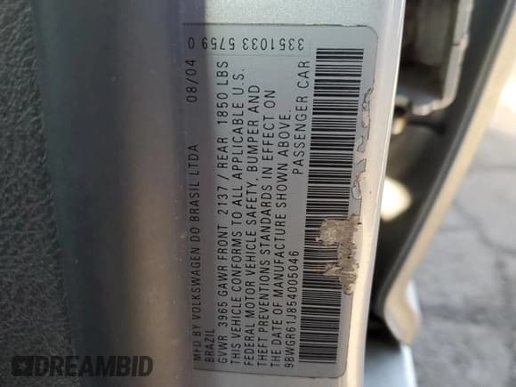 ✅ 2005 Volkswagen Golf GLS • VIN: 9BWGR61J854005046 • Lot: 43132445. Wystawiony na Copart z przebiegiem 182 368 mil. Bezpłatny archiwum sprzedaży aukcyjnych z USA i szczegółowy raport historii pojazdu na DreamBid. Zdjęcie 12.