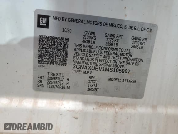 ✅ 2021 Chevrolet Equinox LT • VIN: 3GNAXUEV1MS105907 • Лот: 91141555. Опубликован ранее на Copart с пробегом 66 350 миль. Бесплатный доступ к архиву аукционных продаж из США и подробный отчёт об истории автомобиля на DreamBid. Изображение 13.