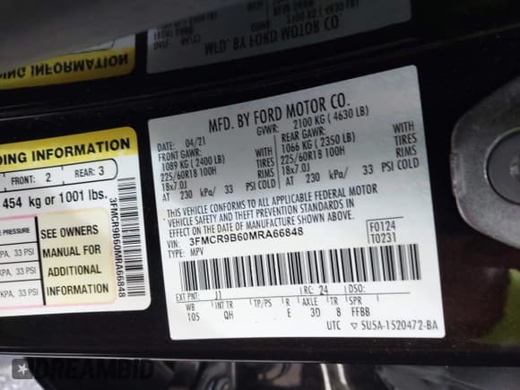 ✅ 2021 Ford Bronco Sport Big Bend • VIN: 3FMCR9B60MRA66848 • Lot: 43603115. Listed on IAAI with 61,644 mi. Free auction sales archive from the USA and detailed vehicle history report at DreamBid. Image 9.