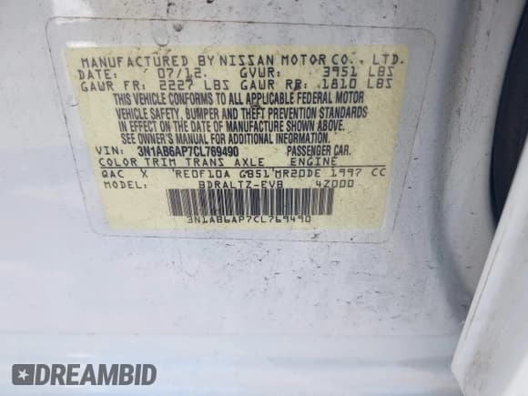 ✅ 2012 Nissan Sentra SR • VIN: 3N1AB6AP7CL769490 • Лот: 43629446. Опубликован ранее на IAAI с пробегом 108 612 миль. Бесплатный доступ к архиву аукционных продаж из США и подробный отчёт об истории автомобиля на DreamBid. Изображение 9.