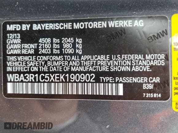 ✅ 2014 BMW 4 Series 435i • VIN: WBA3R1C5XEK190902 • Лот: 50799525. Опубликован ранее на Copart с пробегом 73 164 миль. Бесплатный доступ к архиву аукционных продаж из США и подробный отчёт об истории автомобиля на DreamBid. Изображение 12.