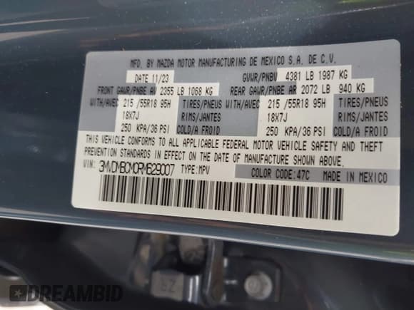 ✅ 2024 Mazda CX-30 S Carbon Edition • VIN: 3MVDMBCM0RM629007 • Lot: 43221200. Listed on IAAI with 14,591 mi. Free auction sales archive from the USA and detailed vehicle history report at DreamBid. Image 9.