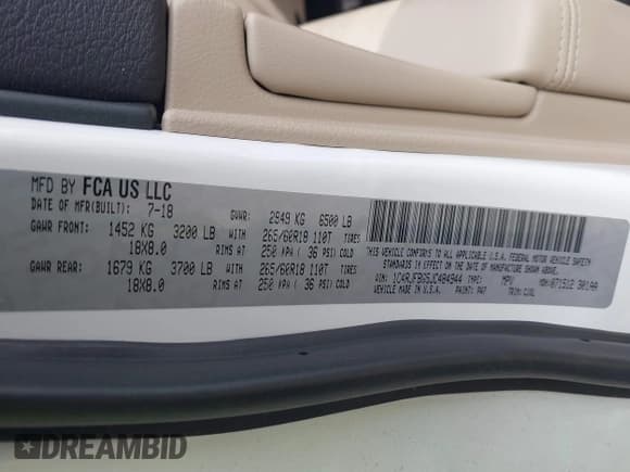 ✅ 2018 Jeep Grand Cherokee Limited • VIN: 1C4RJFBG5JC484944 • Lot: 43266946. Listed on IAAI with 119,350 mi. Free auction sales archive from the USA and detailed vehicle history report at DreamBid. Image 9.