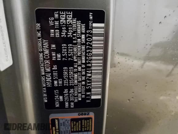 ✅ 2016 Hyundai Santa Fe • VIN: 5XYZW4LA2GG372073 • Лот: 39466403. Опубликован ранее на Copart с пробегом 98 803 миль. Бесплатный доступ к архиву аукционных продаж из США и подробный отчёт об истории автомобиля на DreamBid. Изображение 13.