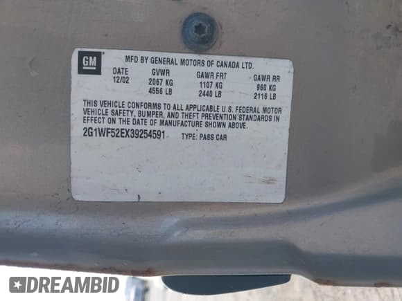 ✅ 2003 Chevrolet Impala • VIN: 2G1WF52EX39254591 • Lot: 42759499. Listed on IAAI with 173,682 mi. Free auction sales archive from the USA and detailed vehicle history report at DreamBid. Image 9.