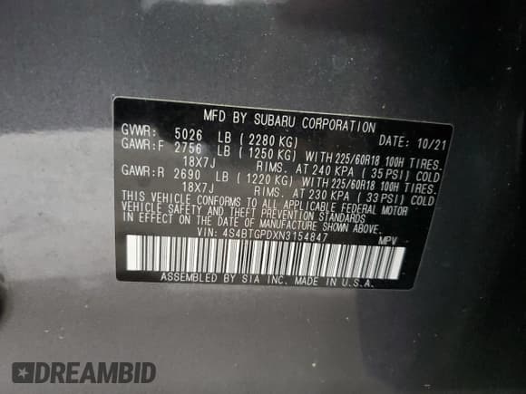 ✅ 2022 Subaru Outback Touring XT • VIN: 4S4BTGPDXN3154847 • Lot: 67821485. Wystawiony na Copart z przebiegiem Nie podano. Bezpłatny archiwum sprzedaży aukcyjnych z USA i szczegółowy raport historii pojazdu na DreamBid. Zdjęcie 12.