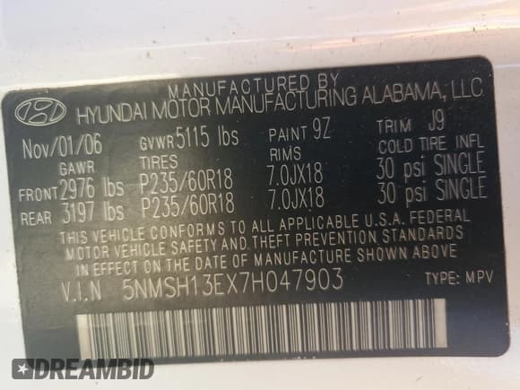 ✅ 2007 Hyundai Santa Fe SE • VIN: 5NMSH13EX7H047903 • Lot: 84261274. Listed on Copart with 219,062 mi. Free auction sales archive from the USA and detailed vehicle history report at DreamBid. Image 14.