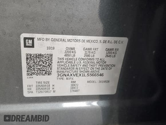 ✅ 2020 Chevrolet Equinox LT • VIN: 3GNAXVEX1LS566546 • Lot: 68853365. Wystawiony na Copart z przebiegiem 99 961 mil. Bezpłatny archiwum sprzedaży aukcyjnych z USA i szczegółowy raport historii pojazdu na DreamBid. Zdjęcie 14.