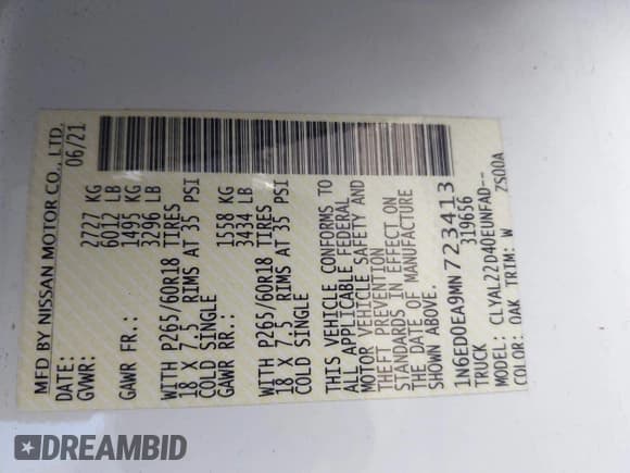 ✅ 2021 Nissan Frontier SV • VIN: 1N6ED0EA9MN723413 • Lot: 42730072. Listed on IAAI with 63,182 mi. Free auction sales archive from the USA and detailed vehicle history report at DreamBid. Image 9.