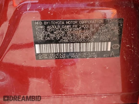 ✅ 2016 Lexus IS 350 • VIN: JTHBE1D25G5027525 • Lot: 61834325. Wystawiony na Copart z przebiegiem 80 755 mil. Bezpłatny archiwum sprzedaży aukcyjnych z USA i szczegółowy raport historii pojazdu na DreamBid. Zdjęcie 13.