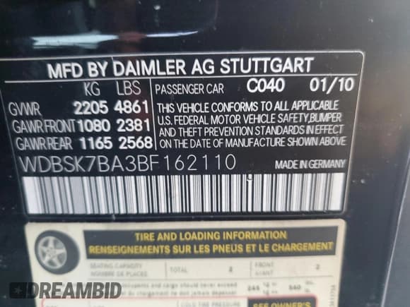 ✅ 2011 Mercedes-Benz SL 550 • VIN: WDBSK7BA3BF162110 • Lot: 75315214. Listed on Copart with Not provided. Free auction sales archive from the USA and detailed vehicle history report at DreamBid. Image 13.