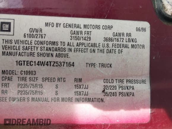 ✅ 1996 GMC Sierra 1500 • VIN: 1GTEC14W4TZ537164 • Лот: 43832032. Опубликован ранее на IAAI с пробегом 222 773 миль. Бесплатный доступ к архиву аукционных продаж из США и подробный отчёт об истории автомобиля на DreamBid. Изображение 9.