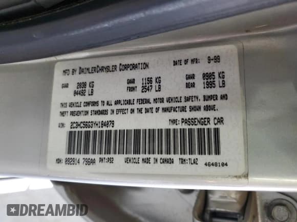 ✅ 2000 Chrysler LHS • VIN: 2C3HC56G3YH184079 • Lot: 65402405. Listed on Copart with 176,819 mi. Free auction sales archive from the USA and detailed vehicle history report at DreamBid. Image 12.