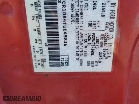 ✅ 1996 Ford Ranger XL • VIN: 1FTCR10A4TUB45816 • Lot: 84979125. Wystawiony na Copart z przebiegiem 130 783 mil. Bezpłatny archiwum sprzedaży aukcyjnych z USA i szczegółowy raport historii pojazdu na DreamBid. Zdjęcie 12.