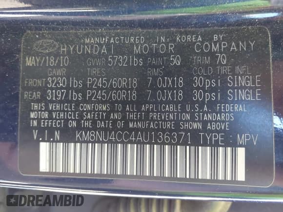 ✅ 2010 Hyundai Veracruz Limited • VIN: KM8NU4CC4AU136371 • Lot: 43735670. Listed on IAAI with 236,678 mi. Free auction sales archive from the USA and detailed vehicle history report at DreamBid. Image 9.