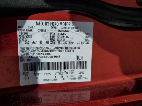 ✅ 2007 Ford Explorer XLT • VIN: 1FMEU73E87UB66047 • Лот: 56687345. Опубликован ранее на Copart с пробегом 116 485 миль. Бесплатный доступ к архиву аукционных продаж из США и подробный отчёт об истории автомобиля на DreamBid. Изображение 14.