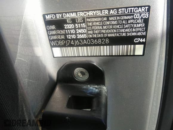 ✅ 2003 Mercedes-Benz CL • VIN: WDBPJ74J63A036828 • Lot: 36737026. Listed on IAAI with Not provided. Free auction sales archive from the USA and detailed vehicle history report at DreamBid. Image 9.