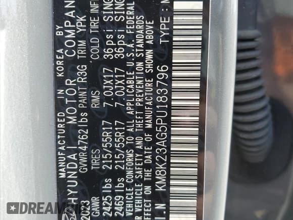 ✅ 2023 Hyundai Kona SE • VIN: KM8K23AG5PU183796 • Лот: 54152094. Опубликован ранее на Copart с пробегом 11 538 миль. Бесплатный доступ к архиву аукционных продаж из США и подробный отчёт об истории автомобиля на DreamBid. Изображение 14.