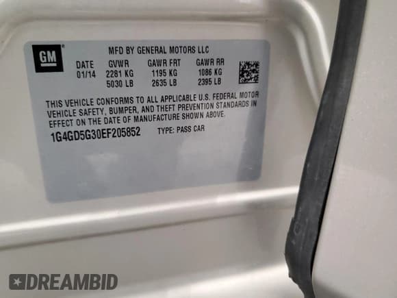 ✅ 2014 Buick LaCrosse Premium I • VIN: 1G4GD5G30EF205852 • Lot: 90877615. Wystawiony na Copart z przebiegiem 57 119 mil. Bezpłatny archiwum sprzedaży aukcyjnych z USA i szczegółowy raport historii pojazdu na DreamBid. Zdjęcie 13.