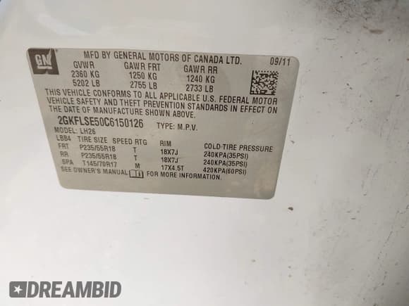 ✅ 2012 GMC Terrain SLE-2 • VIN: 2GKFLSE50C6150126 • Lot: 42605371. Wystawiony na IAAI z przebiegiem 204 572 mil. Bezpłatny archiwum sprzedaży aukcyjnych z USA i szczegółowy raport historii pojazdu na DreamBid. Zdjęcie 9.