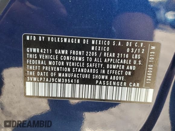 ✅ 2012 Volkswagen Jetta SEL • VIN: 3VWLP7AJ9CM395416 • Lot: 86231875. Listed on Copart with 158,772 mi. Free auction sales archive from the USA and detailed vehicle history report at DreamBid. Image 12.