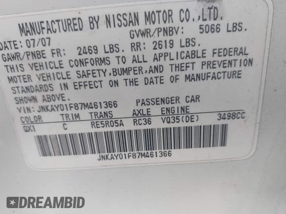 ✅ 2007 Infiniti M x • VIN: JNKAY01F87M461366 • Lot: 42981088. Wystawiony na IAAI z przebiegiem 88 021 mil. Bezpłatny archiwum sprzedaży aukcyjnych z USA i szczegółowy raport historii pojazdu na DreamBid. Zdjęcie 9.