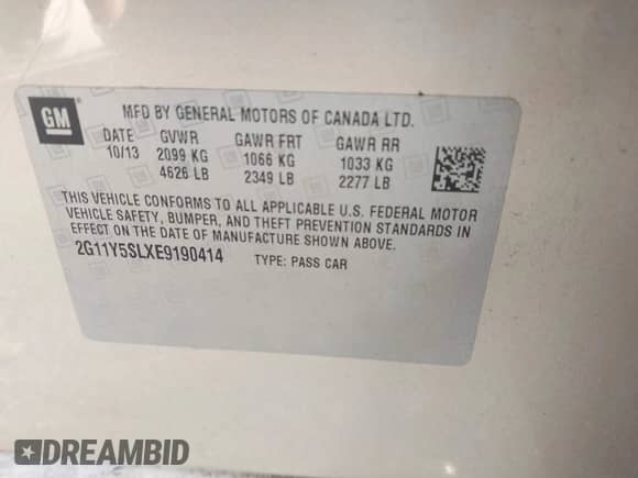 2014 Chevrolet Impala LS with VIN 2G11Y5SLXE9190414, listed as a IAAI auction lot 43350447 with 190,115 mi miles and . Bid and sale history available at DreamBid. Image 9.