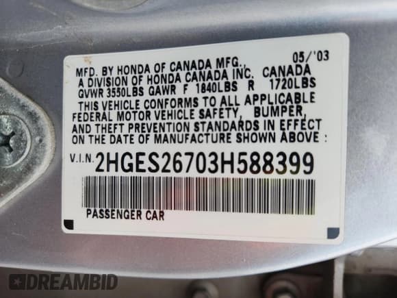 ✅ 2003 Honda Civic EX • VIN: 2HGES26703H588399 • Lot: 70101615. Listed on Copart with 199,686 mi. Free auction sales archive from the USA and detailed vehicle history report at DreamBid. Image 12.