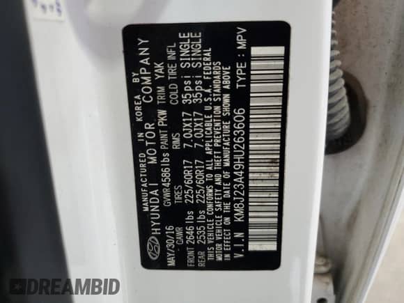 2017 Hyundai Tucson SE with VIN KM8J23A49HU263606, listed as a Copart auction lot 81250065 with 170,675 mi miles and Clean title. Bid and sale history available at DreamBid. Image 13.