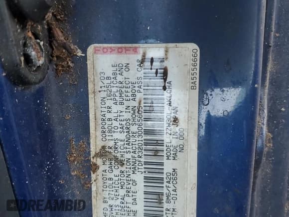 ✅ 2003 Toyota MR2 • VIN: JTDFR320130065605 • Лот: 75876064. Опубликован ранее на Copart с пробегом Не указан. Бесплатный доступ к архиву аукционных продаж из США и подробный отчёт об истории автомобиля на DreamBid. Изображение 12.