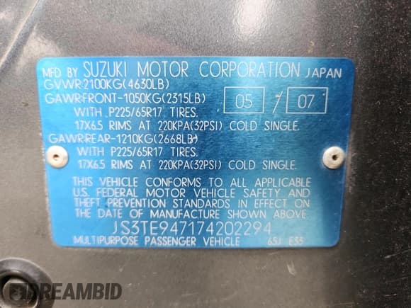 ✅ 2007 Suzuki Grand Vitara Luxury • VIN: JS3TE947174202294 • Lot: 81252905. Listed on Copart with 199,208 mi. Free auction sales archive from the USA and detailed vehicle history report at DreamBid. Image 13.