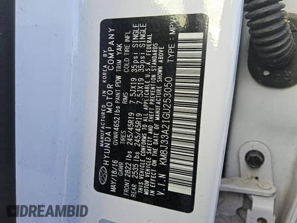 2016 Hyundai Tucson Limited с VIN KM8J33A21GU253050, выставлен на аукционе Copart как лот 84387575 с пробегом 86 283 миль миль и Чистый • Clean title. История ставок и продаж доступна на DreamBid. Изображение 13.