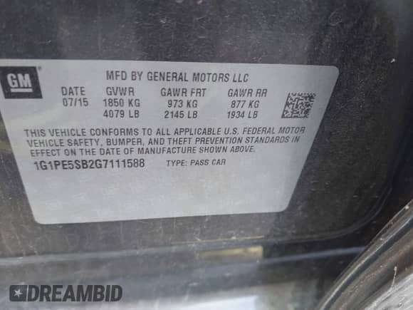 2016 Chevrolet Cruze LT с VIN 1G1PE5SB2G7111588, выставлен на аукционе IAAI как лот 43427856 с пробегом 56 155 миль миль и . История ставок и продаж доступна на DreamBid. Изображение 9.