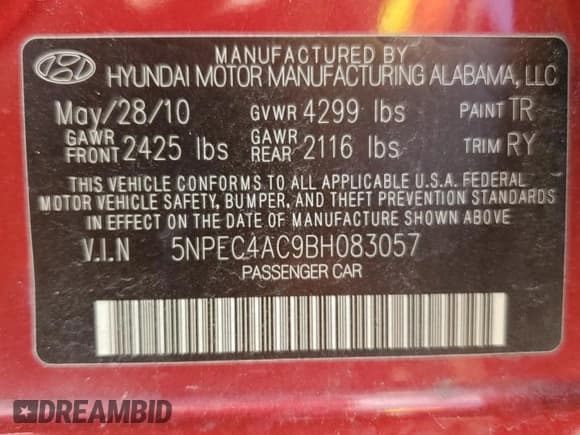 ✅ 2011 Hyundai Sonata SE • VIN: 5NPEC4AC9BH083057 • Lot: 72917234. Listed on Copart with 88,038 mi. Free auction sales archive from the USA and detailed vehicle history report at DreamBid. Image 13.