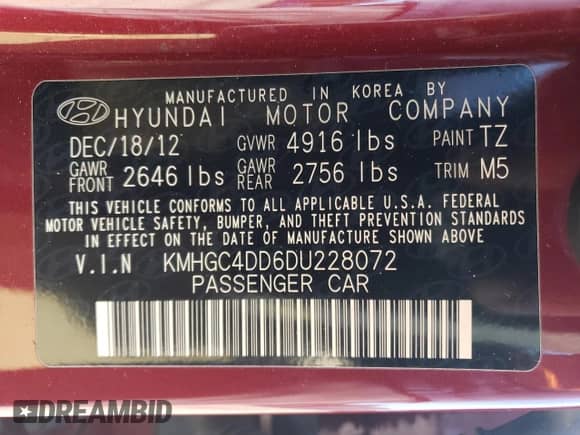 2013 Hyundai Genesis 3.8L z VIN KMHGC4DD6DU228072, wystawiony jako Copart lot #76790854 z przebiegiem 119 610 mil mil oraz Szkoda całkowita • Salvage title. Historia ofert i sprzedaży dostępna na DreamBid. Obrazek 12.