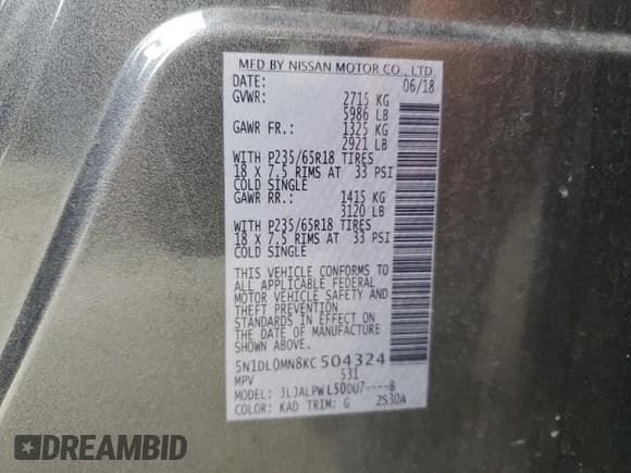 ✅ 2019 Infiniti QX60 Pure • VIN: 5N1DL0MN8KC504324 • Lot: 61625815. Listed on Copart with 79,136 mi. Free auction sales archive from the USA and detailed vehicle history report at DreamBid. Image 13.