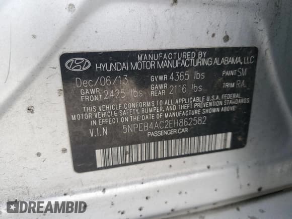 ✅ 2014 Hyundai Sonata GLS • VIN: 5NPEB4AC2EH862582 • Lot: 47324805. Wystawiony na Copart z przebiegiem 111 486 mil. Bezpłatny archiwum sprzedaży aukcyjnych z USA i szczegółowy raport historii pojazdu na DreamBid. Zdjęcie 14.