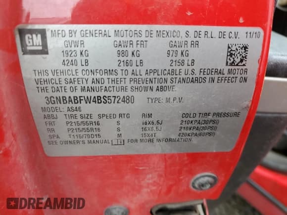 ✅ 2011 Chevrolet HHR 1LT • VIN: 3GNBABFW4BS572480 • Lot: 86403234. Listed on Copart with 268,484 mi. Free auction sales archive from the USA and detailed vehicle history report at DreamBid. Image 12.