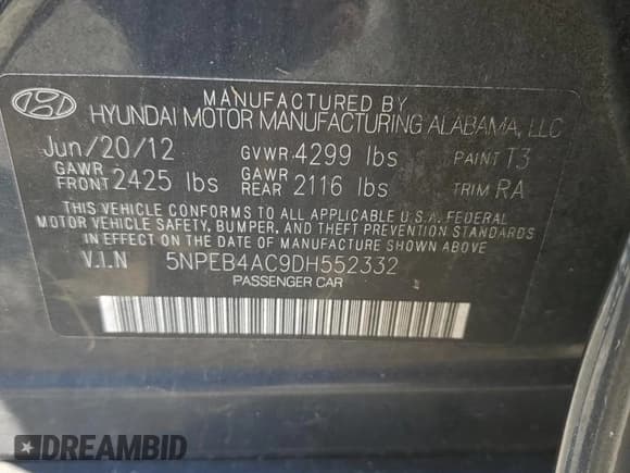 ✅ 2013 Hyundai Sonata GLS • VIN: 5NPEB4AC9DH552332 • Lot: 64552514. Listed on Copart with 190,833 mi. Free auction sales archive from the USA and detailed vehicle history report at DreamBid. Image 12.