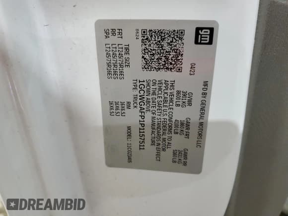 ✅ 2023 Chevrolet Express Cargo • VIN: 1GCWGAFP1P1157511 • Lot: 80904195. Listed on Copart with Not provided. Free auction sales archive from the USA and detailed vehicle history report at DreamBid. Image 14.