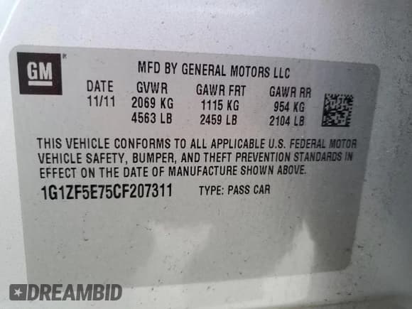 ✅ 2012 Chevrolet Malibu 3LT • VIN: 1G1ZF5E75CF207311 • Lot: 84733094. Listed on Copart with 91,954 mi. Free auction sales archive from the USA and detailed vehicle history report at DreamBid. Image 14.