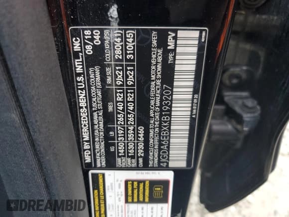 ✅ 2019 Mercedes-Benz GLE 43 AMG • VIN: 4JGDA6EBXKB193207 • Lot: 38186214. Listed on Copart with 27,789 mi. Free auction sales archive from the USA and detailed vehicle history report at DreamBid. Image 13.