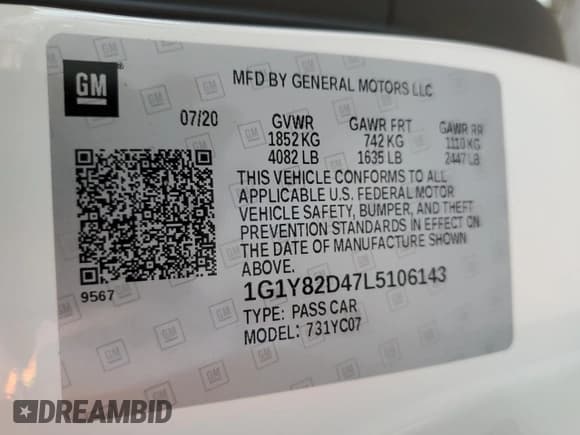 ✅ 2020 Chevrolet Corvette 3LT • VIN: 1G1Y82D47L5106143 • Лот: 54145415. Опубликован ранее на Copart с пробегом Не указан. Бесплатный доступ к архиву аукционных продаж из США и подробный отчёт об истории автомобиля на DreamBid. Изображение 13.