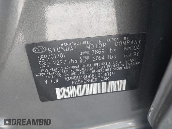 ✅ 2008 Hyundai Elantra GLS • VIN: KMHDU46D68U313819 • Lot: 43610624. Wystawiony na IAAI z przebiegiem 168 236 mil. Bezpłatny archiwum sprzedaży aukcyjnych z USA i szczegółowy raport historii pojazdu na DreamBid. Zdjęcie 9.