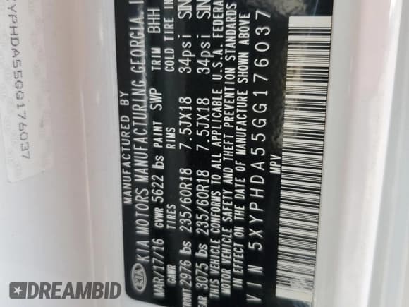 ✅ 2016 Kia Sorento EX • VIN: 5XYPHDA55GG176037 • Lot: 82636525. Listed on Copart with 41,496 mi. Free auction sales archive from the USA and detailed vehicle history report at DreamBid. Image 13.