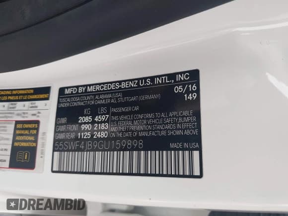 ✅ 2016 Mercedes-Benz C 300 • VIN: 55SWF4JB9GU159898 • Lot: 43805019. Listed on IAAI with 56,574 mi. Free auction sales archive from the USA and detailed vehicle history report at DreamBid. Image 9.